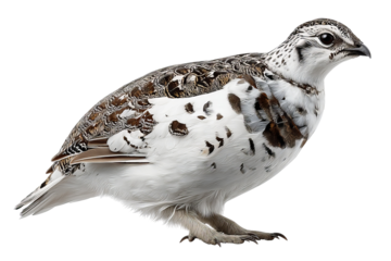 High resolution ptarmigan bird isolated on transparent background in detailed PNG style ideal for creative wildlife cutout designs, digital nature art projects, and graphic compositions