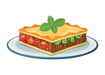 Lasagna Slice on Plate Cherry Tomatoes - Vector Illustration