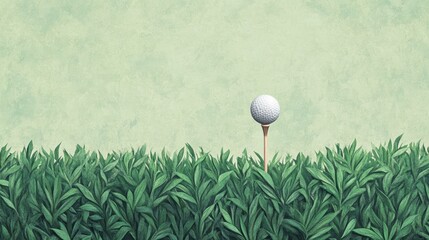 Golf ball on tee in green grass against a textured background.