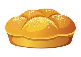 Golden Round Bread Loaf with Seeds - Vector Illustration