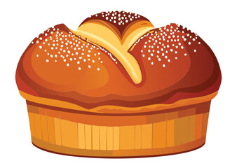 Golden Baked Loaf with Pleats Seeds - Vector Illustration