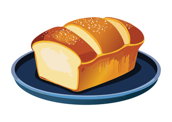 Freshly Baked Bread Loaf on Plate - Vector Illustration