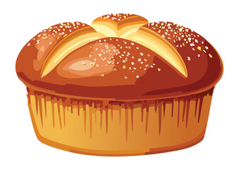 Dark Crust Round Bread Loaf - Vector Illustration
