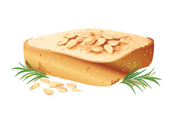 Flat Top Bread with Oat Flakes - Vector Illustration
