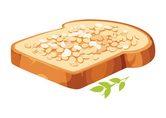 Appetizing Bread Toast with Grains - Vector Illustration