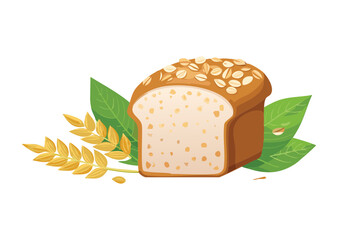 Fresh Bread Slice with Wheat - Vector Illustration