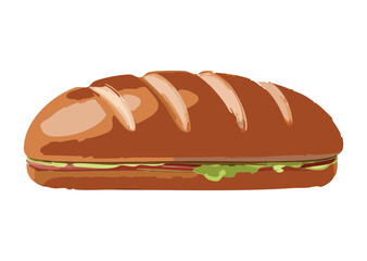 Bread Loaf Meat Veggie Sandwich - Vector Illustration