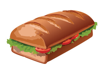 Bread Loaf Tomato Lettuce Filling - Vector Illustration