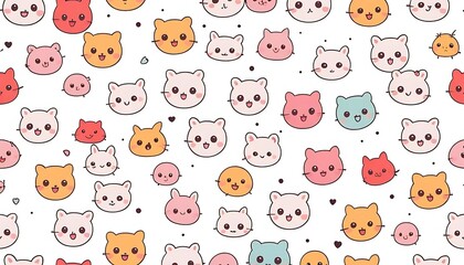 Minimal kawaii faces on white seamless background