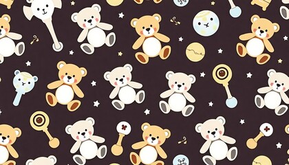 Playful baby pattern with teddy bears and rattles