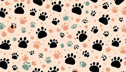 Whimsical cat and paw print vector pattern