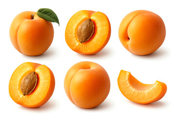 Set of apricots isolated on white background