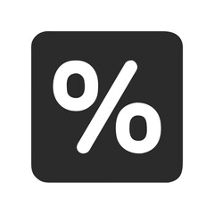 Bold white percent icon on black rounded square