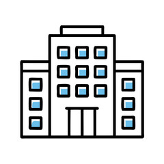 Office building icon with side wings in linear style