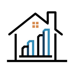 House with rising chart icon in flat style