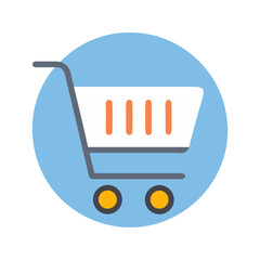 Shopping cart icon in blue circle flat design