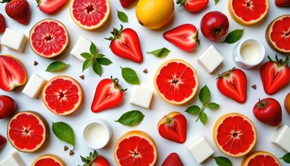 the image presents a vibrant and appetizing arrangement of fresh ingredients, creating a visually pleasing and possibly culinary themed pattern