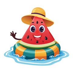 Watermelon Character Waving Striped Tube - Vector Illustration