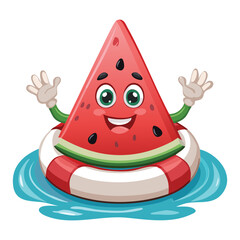 Happy Watermelon Floating Arms Raised - Vector Illustration