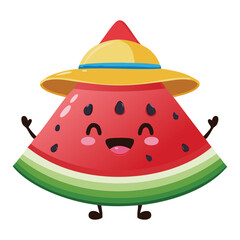 Smiling Watermelon Character Eyes Closed - Vector Illustration