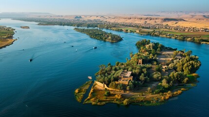 The Nile River is a major waterway that flows through Egypt, providing water and nourishment to the surrounding land. It is located near the city of Luxor, a popular tourist destination.