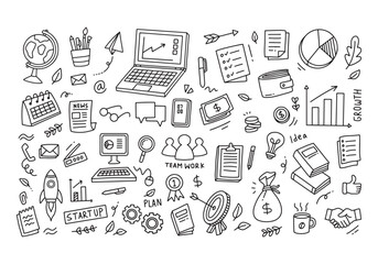 Set of vector doodle element related to business plan, start up, growth, idea