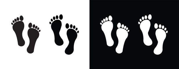 Different human footprints. Imprint soles shoe silhouette. adults steps Flat style collection. Human footprints icon set.
