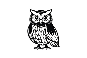 Stylized Owl Illustration in Black and White on a White Background