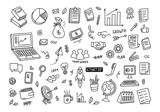 Set of vector doodle element related to business plan, start up, growth, idea