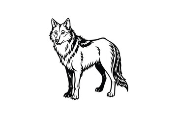 Elegant Wolf Illustration Standing Proudly in Black and White Silhouette