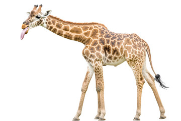 Obraz premium Playful Giraffe Sticking Out Tongue, Isolated on Transparent PNG