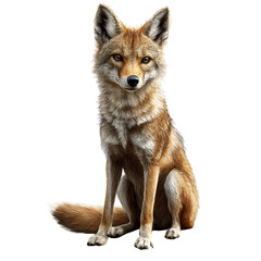 Fototapeta premium Realistic Coyote Illustration, Sitting Pose, Isolated on Transparent PNG