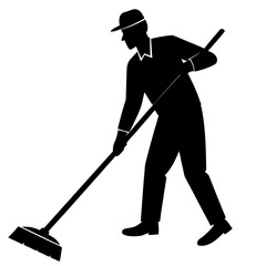 Man sweeping with broom silhouette vector illustration