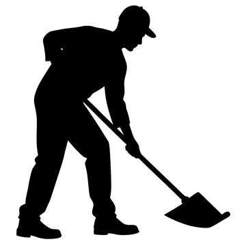 Man digging with shovel black silhouette vector illustration