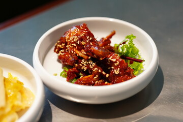 Korean BBQ with Raw Beef Short Ribs Grilled on Charcoal at Local Galbi Restaurant