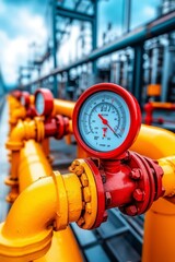 A close up of a pressure gauge on a yellow pipe
