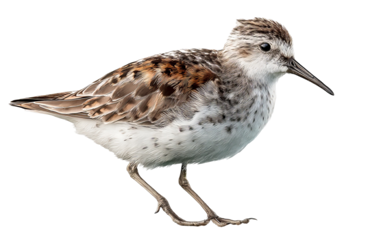 Solitary sandpiper wading bird isolated on transparent background in high resolution for seamless cutout use