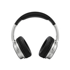 Modern over-ear headphones with sleek silver and black design isolated on white or transparent background. PNG format.
