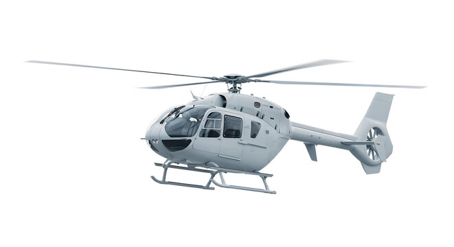 Modern Civilian Utility Helicopter White Colour with Fenestron Tail Rotor and Skid Landing Gear in Flight Configuration for Search Rescue and Aerial Operations Isolated on a Transparent Background