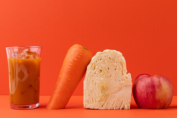 Fresh Apples, Cabbage, Carrot and Pouch A Healthy Composition