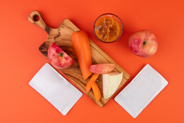 Fresh Apples, Cabbage, Carrot and Pouch A Healthy Composition