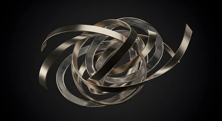 Futuristic gold metal abstract sculpture