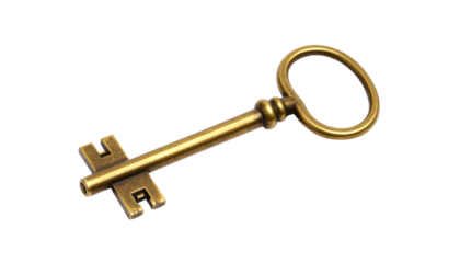 Vintage brass key isolated on transparent background