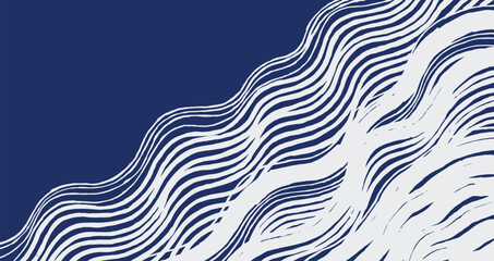 Abstract hand drawn wave background featuring organic flowing brush lines on a blue and white canvas. Natural imperfections add a calming, artistic feel