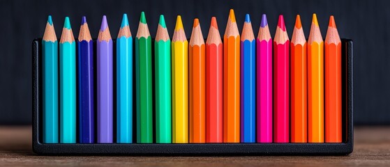 Pen holder with perfectly matched pens and pencils in color order