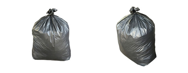 Two Black Garbage Bags Isolated on a White Background for Use