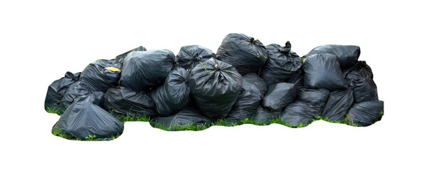 Pile of Black Garbage Bags Littered on Ground with Green Grass