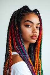 A woman with colorful braids in her hair