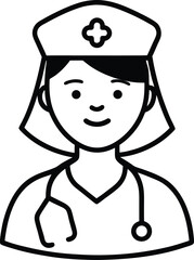 Female Nurse Avatar Icon Design with Nurse Hat and Stethoscope Illustration