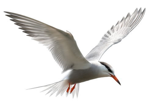 Tern seabird soaring in clear skies, high-resolution PNG-style illustration with transparent background for effortless cutout and design integration